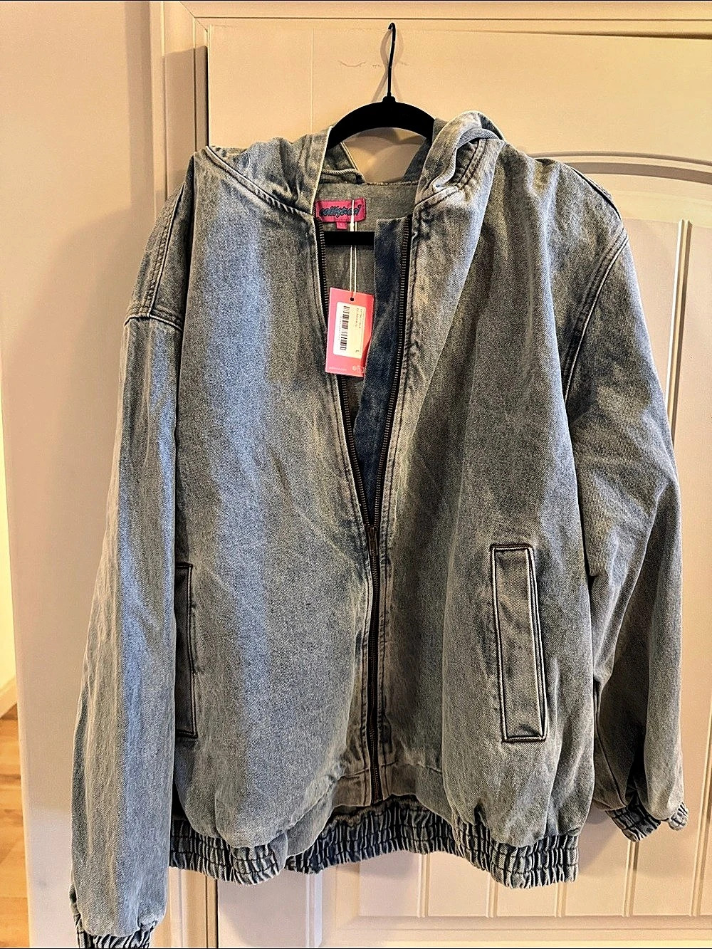 edikted R35838-CL Denim Hooded Jacket in Blue Size Large NWT